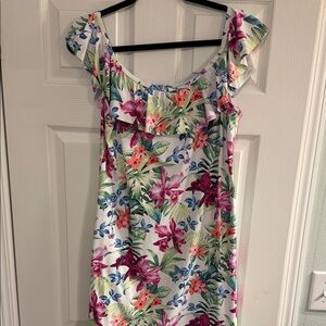 Tommy Bahama Floral Ruffle Midi Dress - Pink, Green, White